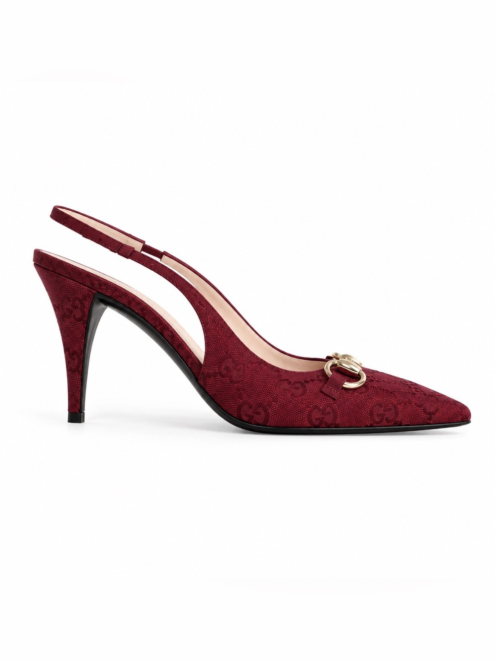 Gucci Horsebit GG Canvas Slingback Pumps 85mm – Burgundy – Size 39.5 IT